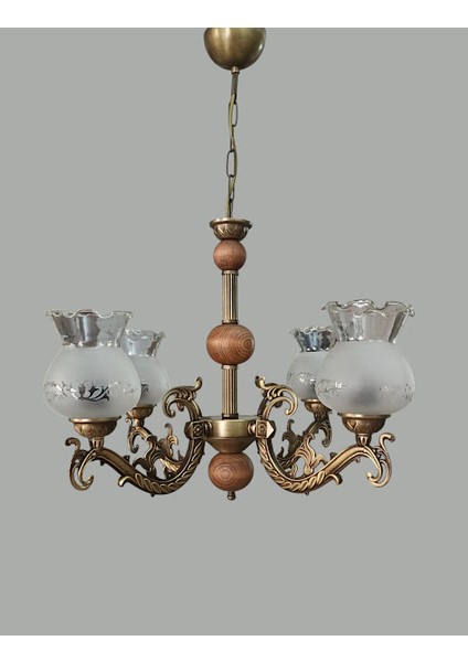 Dört Kollu Doğal Ahşaplı Elbe Zamak Döküm Avize Eskitme Mat Beyaz Camlı modelleri