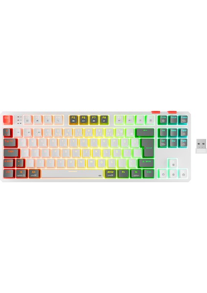 YORU TKL PRO Beyaz/Gri 2.4ghz+BT5.0+Type-C 5 Bağlantı OUTEMU Red Swich Q Kablosuz RGB Mekanik Oyuncu Klavyesi