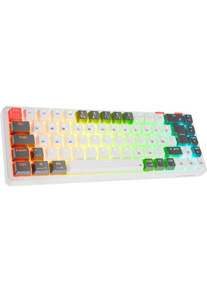 YORU MINI PRO Beyaz/Gri 2.4ghz+BT5.0+Type-C 5 Bağlantı OUTEMU Red Swich Q Kablosuz RGB Mekanik Oyuncu Klavyesi