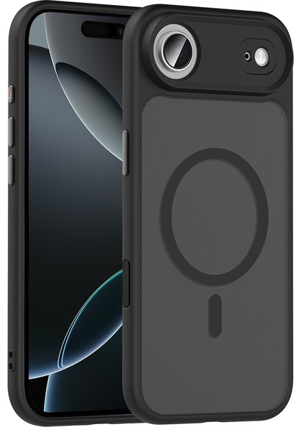 iPhone 17 Air Kılıf Mat Arka Yüzey Wireless Şarj Özellikli Zore Flet M-Safe Kapak - Siyah