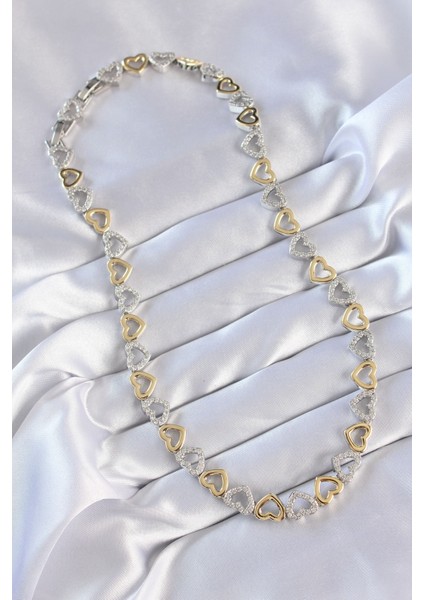 Vip Seri Pirinç Çift Renk Zirkon Taşlı Içi Boş Kalp Tasarımlı Kolye TG27BKO8870 fiyatları