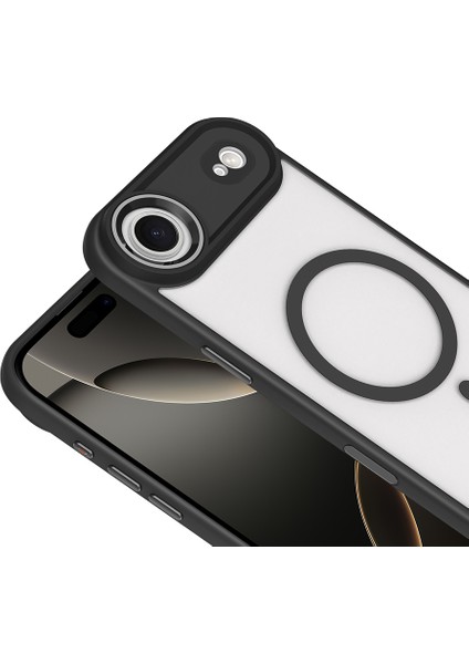 iPhone 17 Air Kılıf Wireless Şarj Özellikli Mkst Krom M-Safe Silikon Kapak - Siyah