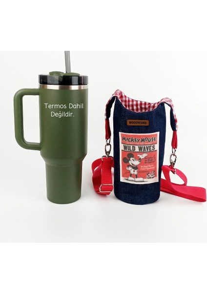 El Yapımı Mickey Mouse Kot Matara Termos Kılıfı Kulplu Model Quencher Pipetli 1,18 modelleri