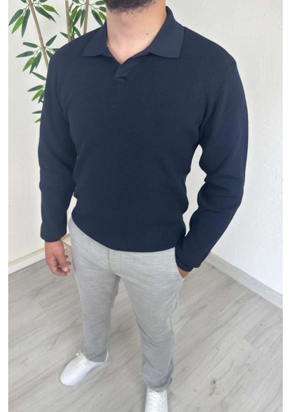 - Erkek Lacivert Polo Yaka Regular Triko Kazak fiyatları