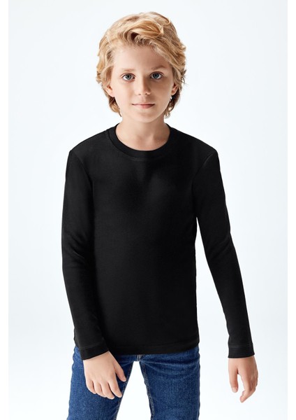Erkek Çocuk Interlok Uzun Kollu T-Shirt Siyah Renk