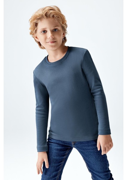 Erkek Çocuk Interlok Uzun Kollu T-Shirt Petrol Renk