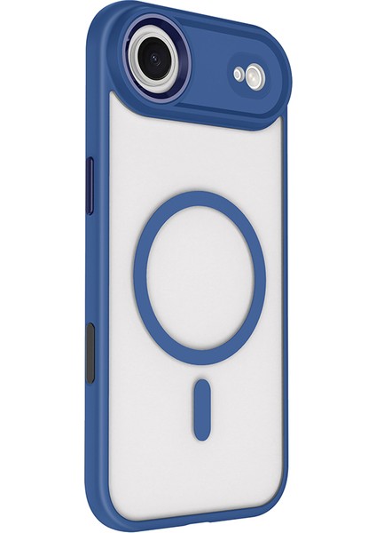 iPhone 17 Air Kılıf Wireless Şarj Özellikli Zore Krom M-Safe Silikon Kapak - Lacivert indirimleri