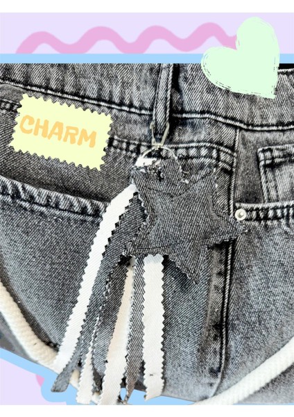 El Işçiliği Charm Detaylı Denim Omuz Çantası indirimleri