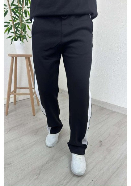 Erkek Siyah Polo Yaka Baggy Çizgili Günlük Takım modelleri