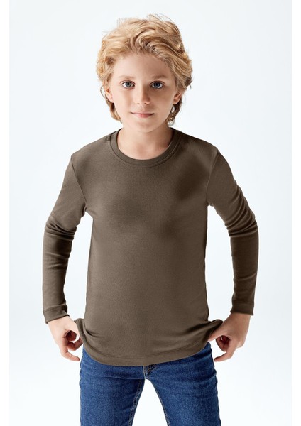 Erkek Çocuk Interlok Uzun Kollu T-Shirt Haki Renk