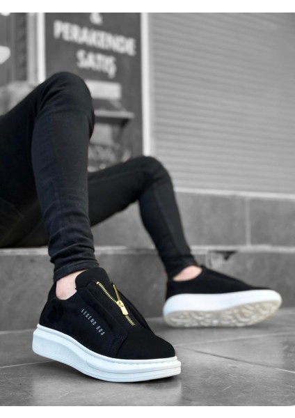 BA0310 Boa Kalın Süet Yüksek Taban Fermuarlı Siyah Beyaz Erkek Ayakkabı fırsatları