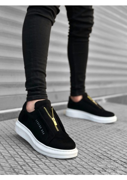 BA0310 Boa Kalın Süet Yüksek Taban Fermuarlı Siyah Beyaz Erkek Ayakkabı indirimleri