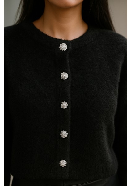 Kadın Siyah Yumuşak Dokulu Hırka Taşlı Düğme Detaylı 5559 fırsatları