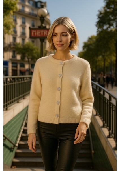 Kadın Taş Yumuşak Dokulu Hırka Taşlı Düğme Detaylı 5559 fiyatları