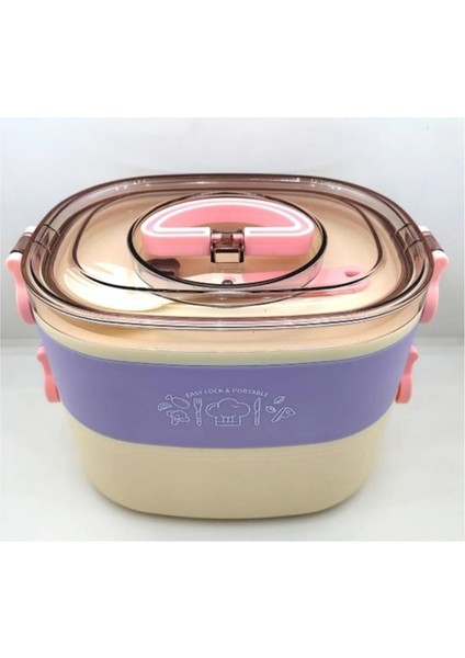 2 Katlı Yemek Taşıma Kabı Lila-Krem BL50251