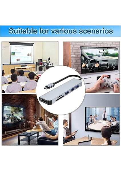 Macbook Uyumlu Type-C to 4K Ultra HD 1080p HDMI 2* USB 3.0 SD TF Kart Okuyucu 5IN1 Çevirici Hub Adaptör-CH13- fırsatları