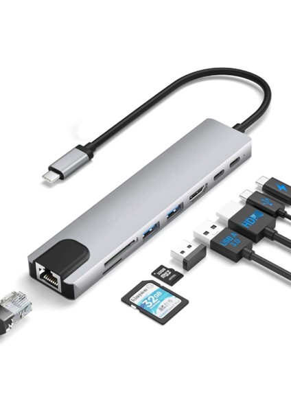 Macbook Uyumlu Type-C to 4K Ultra HD 1080p HDMI 2* USB 3.0 SD TF Kart Okuyucu 5IN1 Çevirici Hub Adaptör modelleri