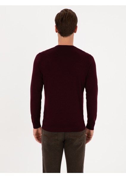 Erkek Açık Bordo Slim Fit Yün Karışımlı Bisiklet Yaka Basic Triko Kazak 50315266-VR263
