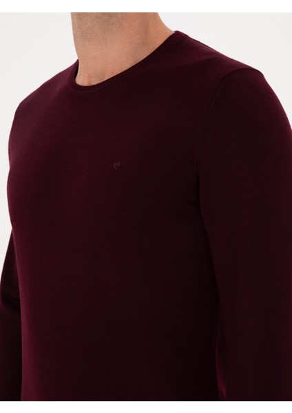 Erkek Açık Bordo Slim Fit Yün Karışımlı Bisiklet Yaka Basic Triko Kazak 50315266-VR263