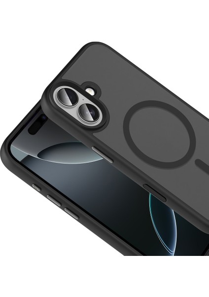 iPhone 17 Kılıf Mat Arka Yüzey Wireless Şarj Özellikli Zore Flet M-Safe Kapak - Lacivert