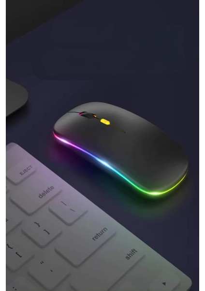 Kablosuz Wireless 2.4g Bluetooth Sessiz Mouse Şarj Edilebilir Rgb Renkli Ergonomik Tasarımlı