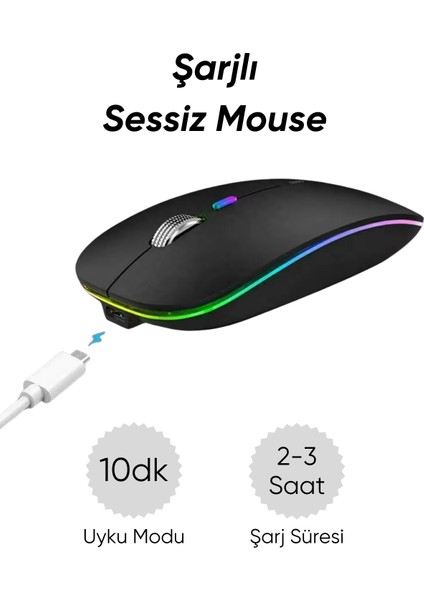 Kablosuz Wireless 2.4g Bluetooth Sessiz Mouse Şarj Edilebilir Rgb Renkli Ergonomik Tasarımlı modelleri