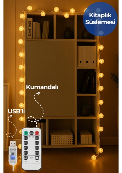 Dekoratif Rattan Top LED Işık, 20 Led, USB + Kumanda, 8 Mod, 4mt modelleri