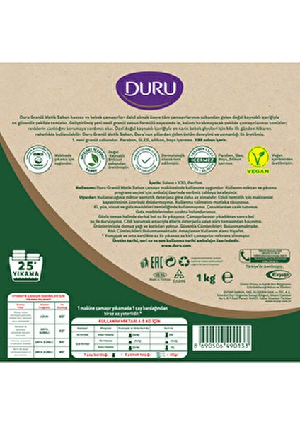Doğal Granül Matik Sabun Klasik 3 kg 75 Yıkama Beyaz ve Renkli Çamaşırlar için Konsantre