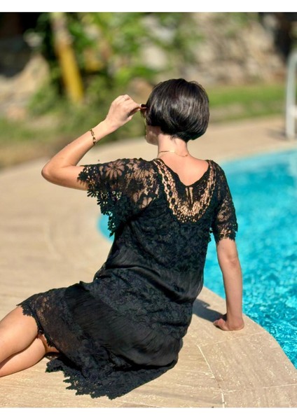 NCC10337 Italyan Ipek Elbise Siyah