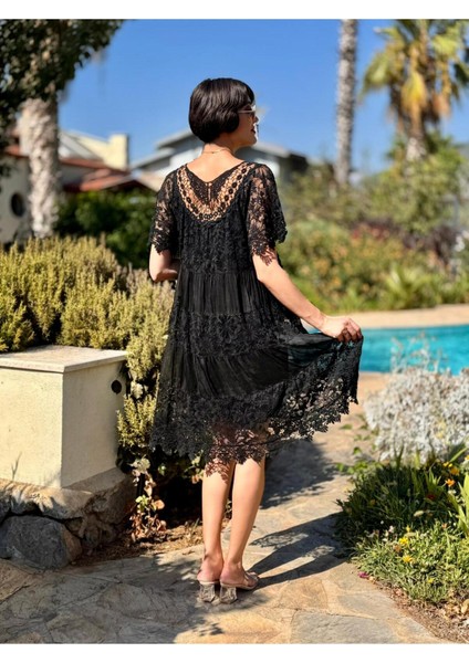 NCC10337 Italyan Ipek Elbise Siyah fırsatları