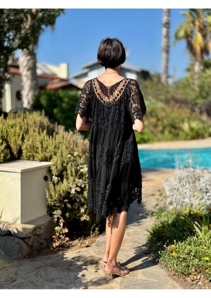 NCC10337 Italyan Ipek Elbise Siyah indirimleri