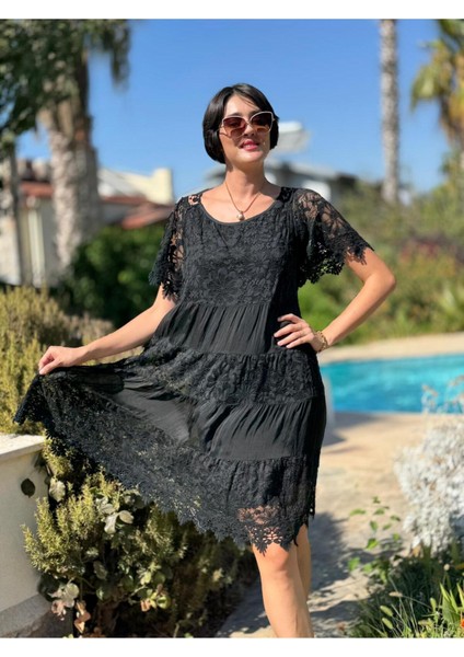 NCC10337 Italyan Ipek Elbise Siyah