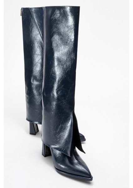 Aja Lacivert Kadın Kalın Topuklu Çizme Olabilen Bot