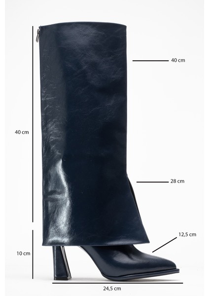 Aja Lacivert Kadın Kalın Topuklu Çizme Olabilen Bot
