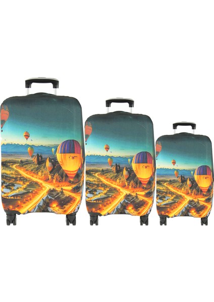 (My#97 Kapadokya 8) Valizler Için Kılıf Seti (Kabin Orta ve büyük)