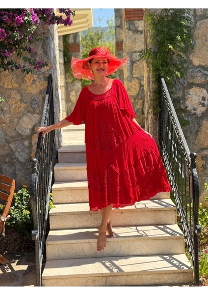 VL5510 Marselina Vual Elbise Kırmızı