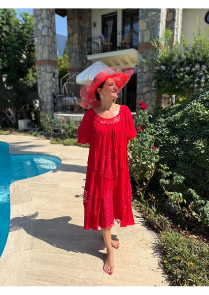 VL5510 Marselina Vual Elbise Kırmızı modelleri