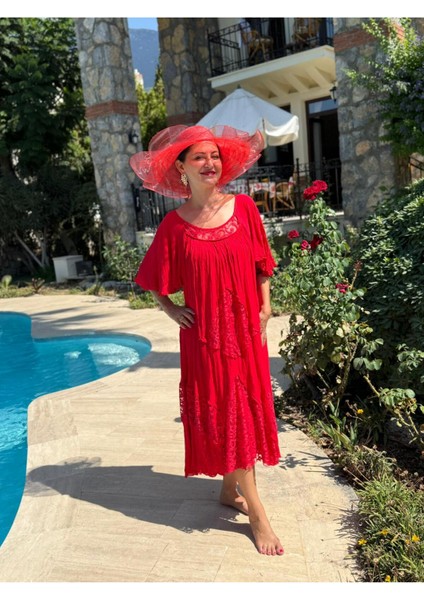 VL5510 Marselina Vual Elbise Kırmızı indirimleri