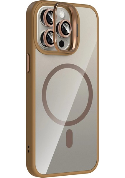 Apple iPhone 15 Pro Max Remim Lensli Magsafe Standlı Kapak - KAHVERENGI-(5796) - FEİ9442-4962 fiyatları