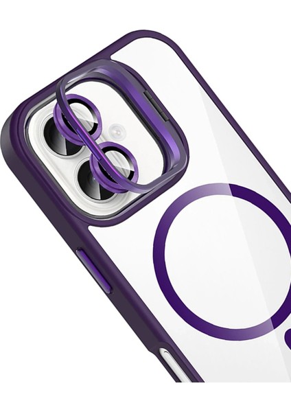 Apple iPhone 16 Remim Lensli Magsafe Standlı Kapak - Derin MOR-(5796) - FEİ8937-9434 modelleri