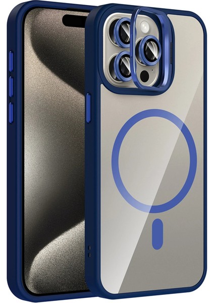 Apple iPhone 14 Pro Max Remim Lensli Magsafe Standlı Kapak - LACIVERT-(5796) - FEİ9204-6532