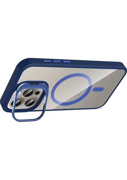 Apple iPhone 14 Pro Max Remim Lensli Magsafe Standlı Kapak - LACIVERT-(5796) - FEİ9204-6532 modelleri