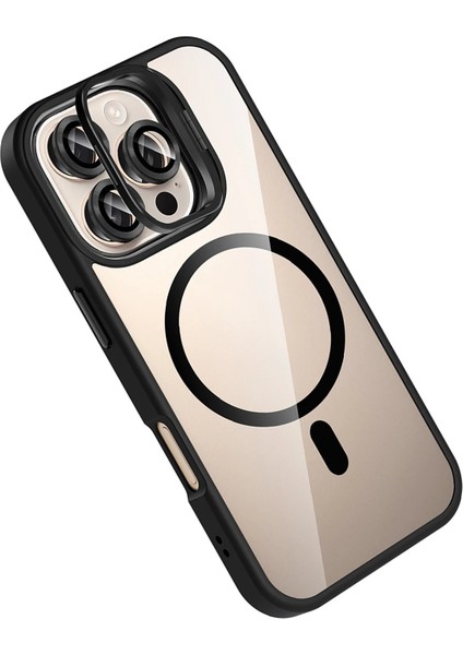 Apple iPhone 16 Pro Max Remim Lensli Magsafe Standlı Kapak - SIYAH-(5796) - FEİ1641-2878 modelleri