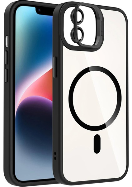 Apple iPhone 11 Remim Lensli Magsafe Standlı Kapak - SIYAH-(5796) - FEİ2195-4824