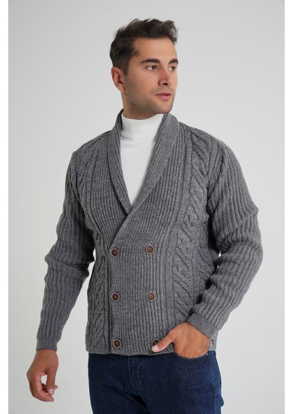 Erkek Şal Yaka Altı Düğmeli Kruvaze Yün Ceket Hırka TRIST-5353 fırsatları