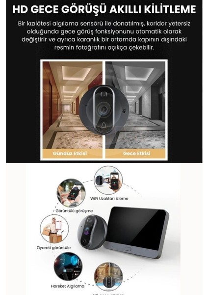 Hareket Algılayıcı Güvenlik Kamerası Kablosuz Dijital Kapı Dürbünü ve Zil fiyatları