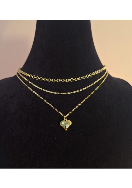 3’lü Set Altın Renk Kalp Uçlu Kadın Kolye modelleri