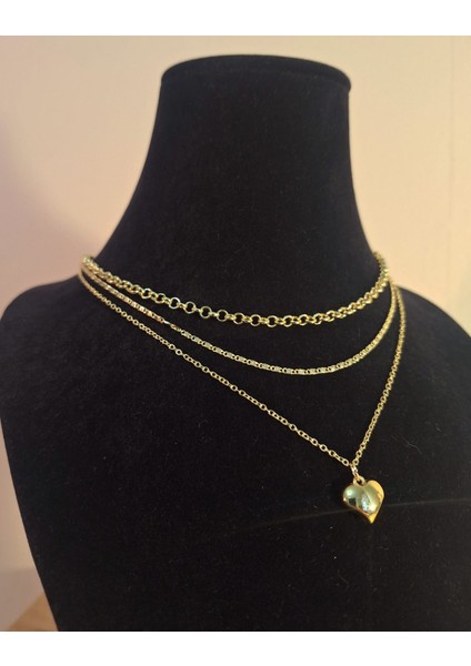 3’lü Set Altın Renk Kalp Uçlu Kadın Kolye fırsatları