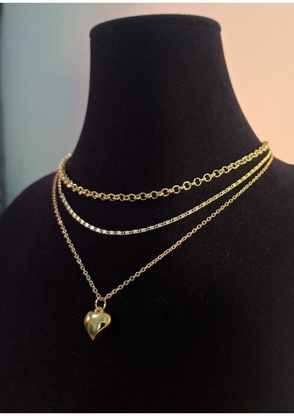 3’lü Set Altın Renk Kalp Uçlu Kadın Kolye indirimleri