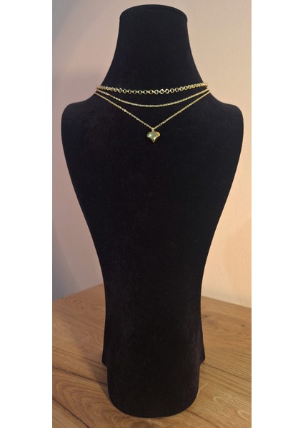 3’lü Set Altın Renk Kalp Uçlu Kadın Kolye